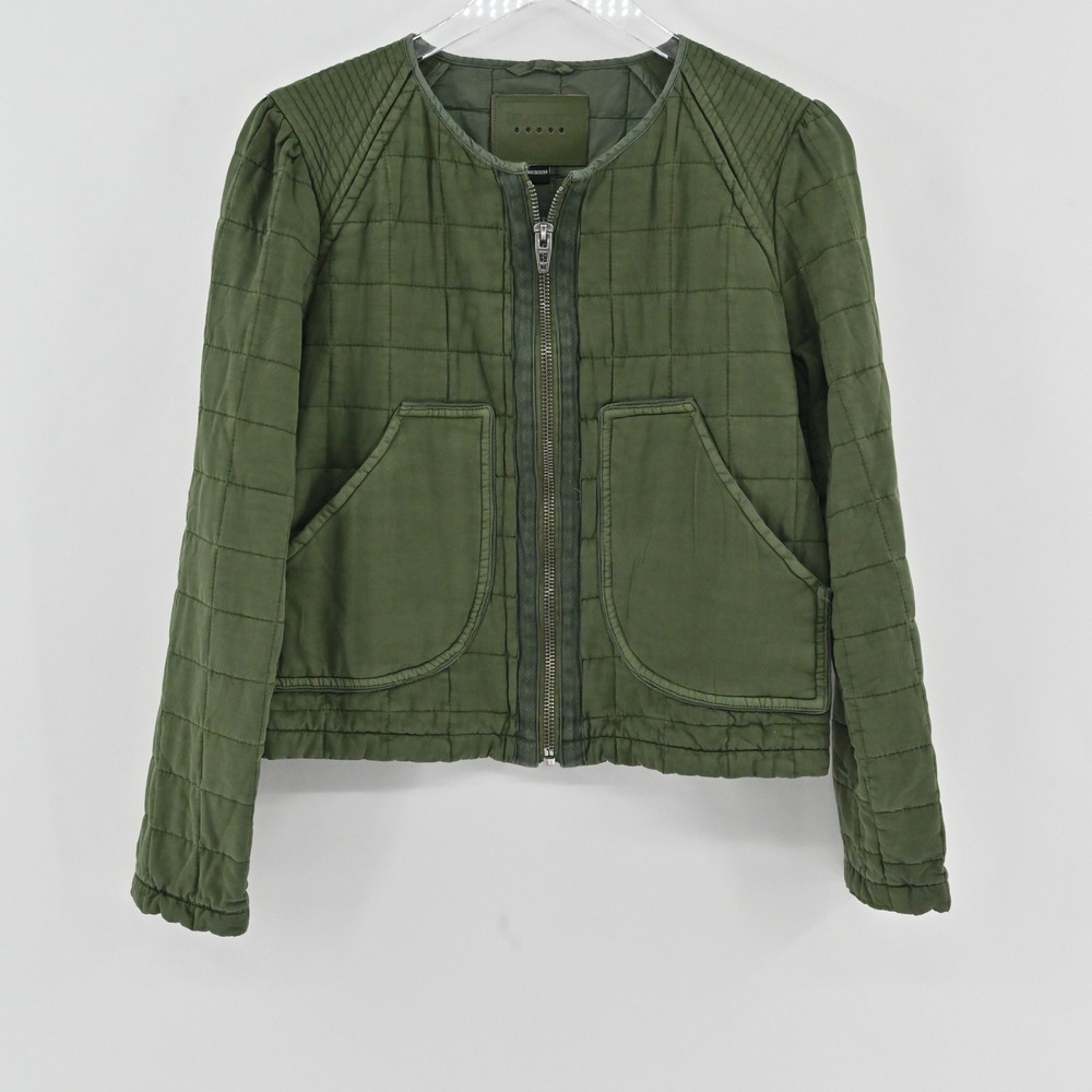 BlankNYC Happy Camper Quilted Jacket Womens Size M Green Full Zip Bomber Utility